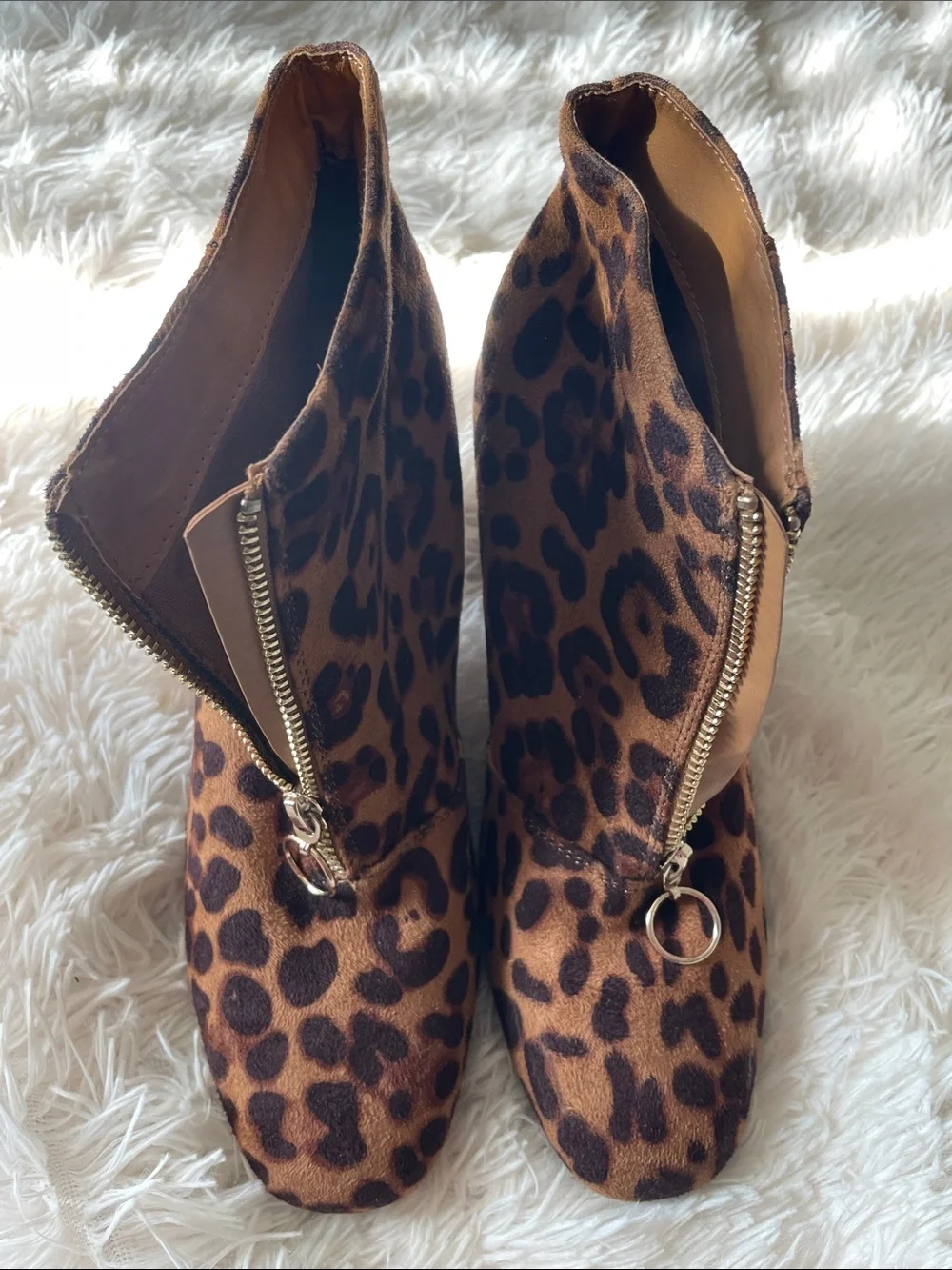 Leopard Print Ankle Booties with Side Zip - Brown size 9W